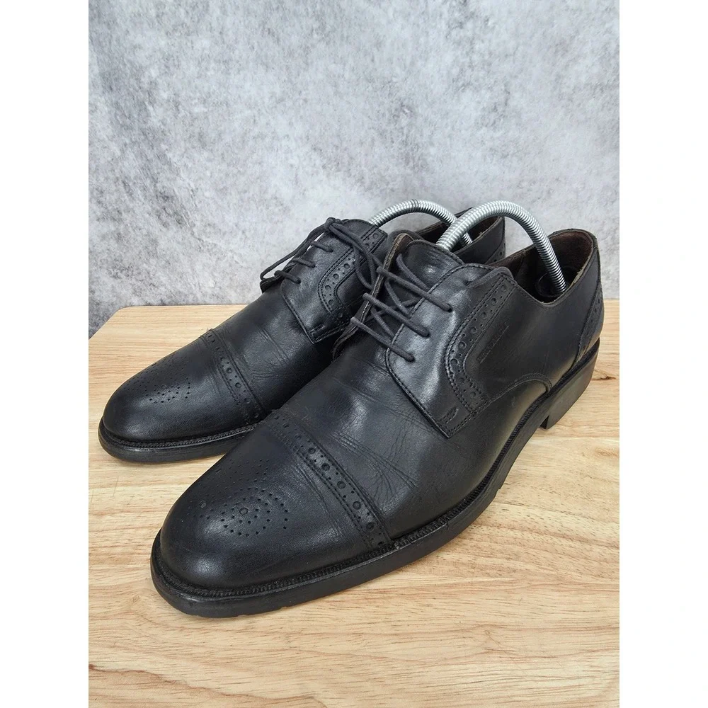 Bruno Magli Derby Shoes Mens 10.5 Black Leather Cap Toe Brogue Oxford Timeless